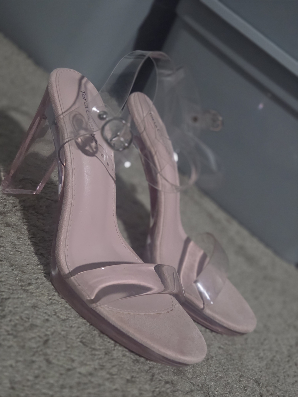 Pink Clear-Strap Block Heel Sandals - Women's